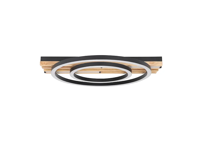 NETTLIFE 34 W, 38 cm, ściemnialna lampa sufitowa LED, drewniana rama, geometryczny kwadratowy metalowy wzór, pilot zdalnego sterowania i funkcja pamięci ustawień