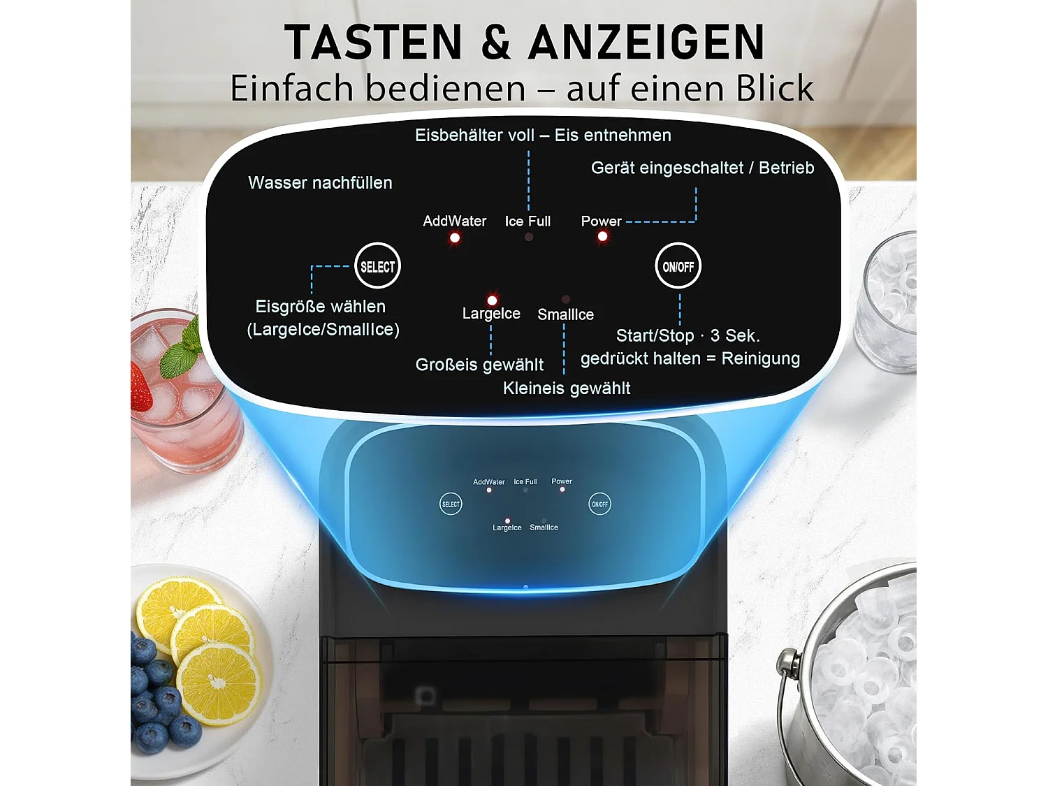 NETTLIFE Machine à Glaçons Compacte & Silencieuse, 9 Glaçons en 6 Min, 14kg/24H, 2 Tailles, Auto-nettoyage, Portable pour Cuisine Bar Bureau, Gris