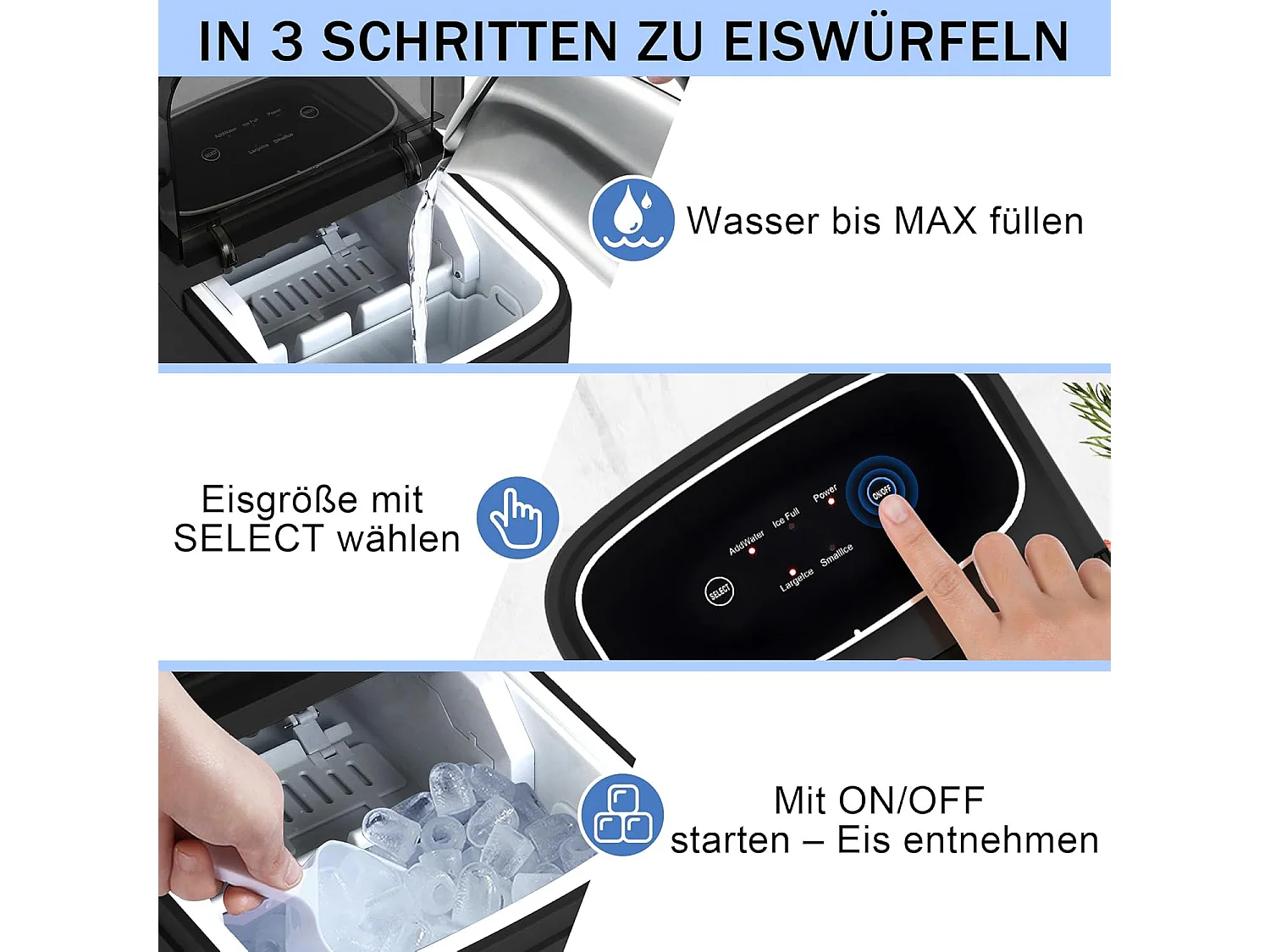 NETTLIFE Machine à Glaçons Compacte & Silencieuse, 9 Glaçons en 6 Min, 14kg/24H, 2 Tailles, Auto-nettoyage, Portable pour Cuisine Bar Bureau, Gris