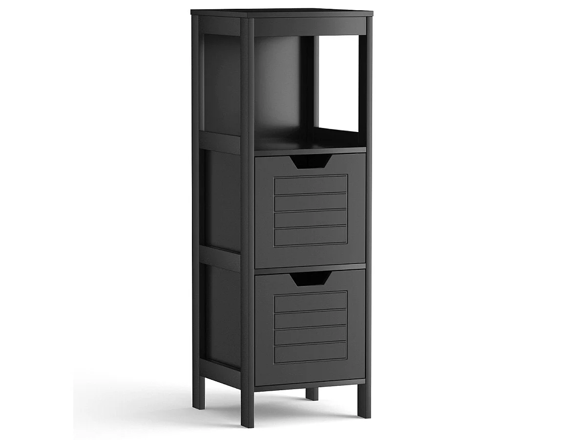 Commode salle de bain 2 tiroirs bois 30 x 30 x 89 cm noir