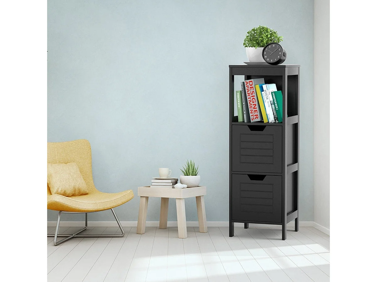 Commode salle de bain 2 tiroirs bois 30 x 30 x 89 cm noir