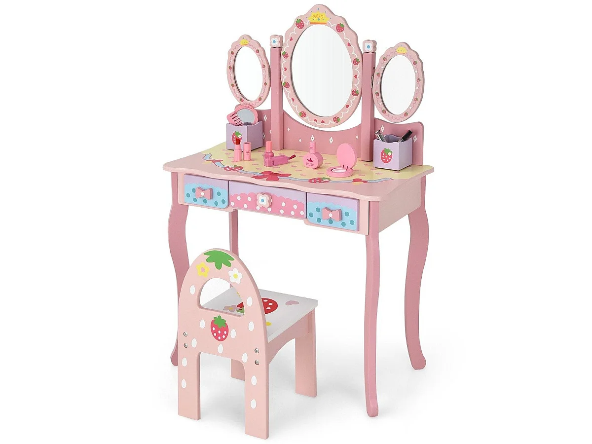 Coiffeuse enfant avec miroir - 70 x 34 x 105 cm rose - modèle pliable 2 en 1