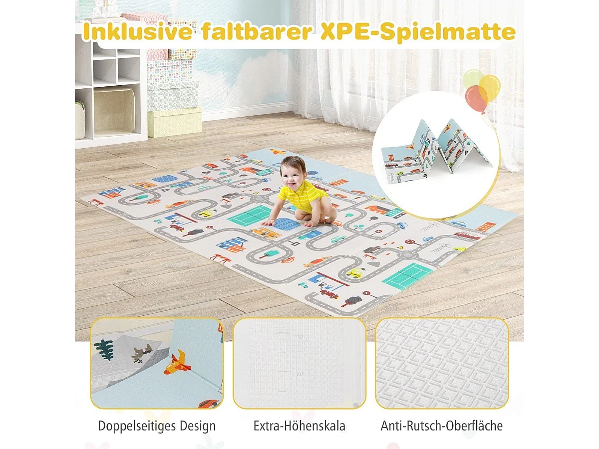 Parc bébé avec matelas, 50 balles de jeu, 4 anneaux de traction et 4 portes zippées gris foncé