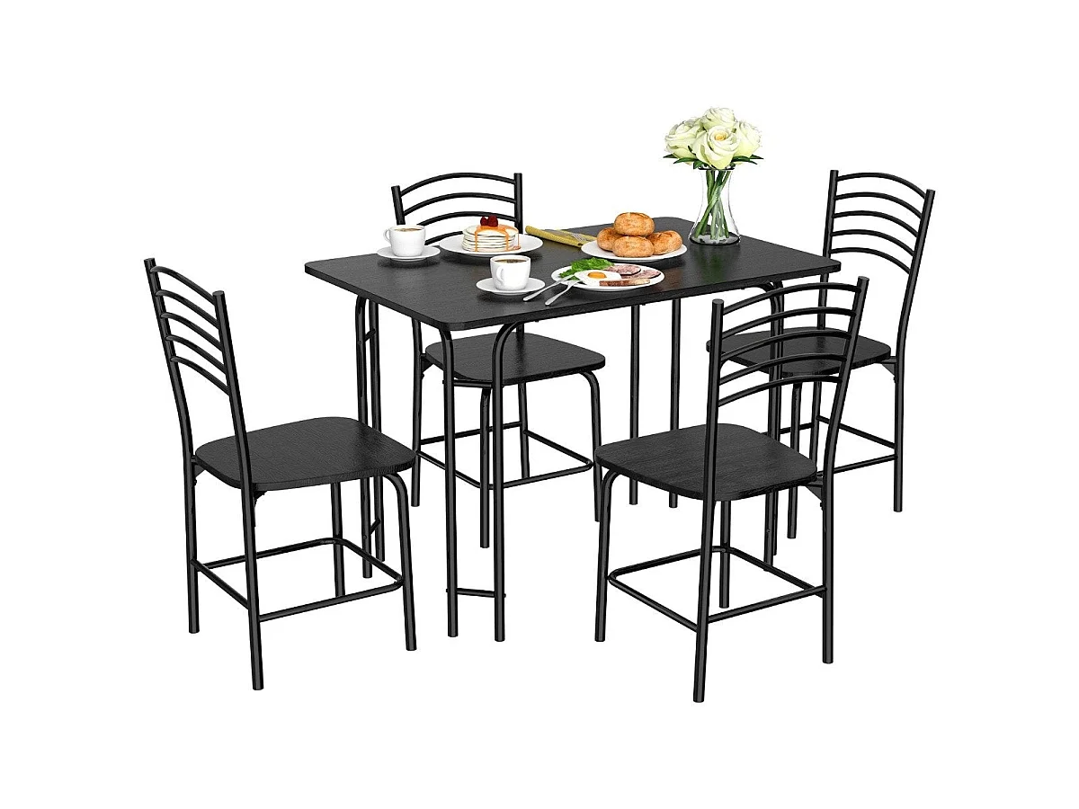 Ensemble table à manger rectangulaire 107 cm 4 places noir - 5 pièces gain de place