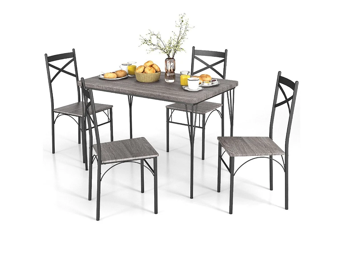 Ensemble de table à manger 110 cm 4 places gris et noir - 5 pièces moderne