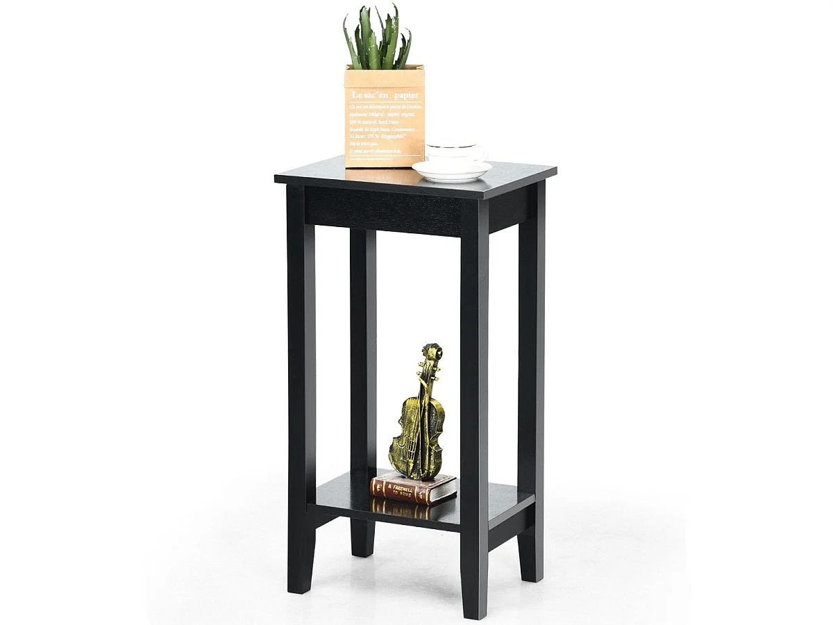 Table d'appoint rectangulaire 2 niveaux bois noir 40x30 cm - modèle compact