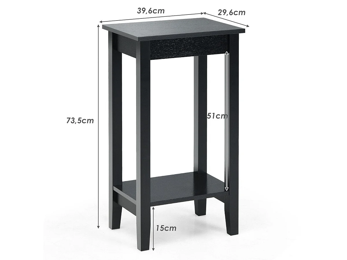 Table d'appoint rectangulaire 2 niveaux bois noir 40x30 cm - modèle compact