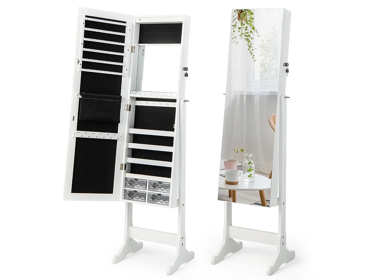 Armoire à bijoux inclinable LED avec miroir blanc - modèle sur pied