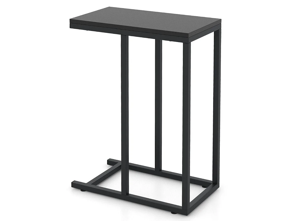 Table d'appoint en forme C métal noir 45,5x25,5x64 cm - modèle compact