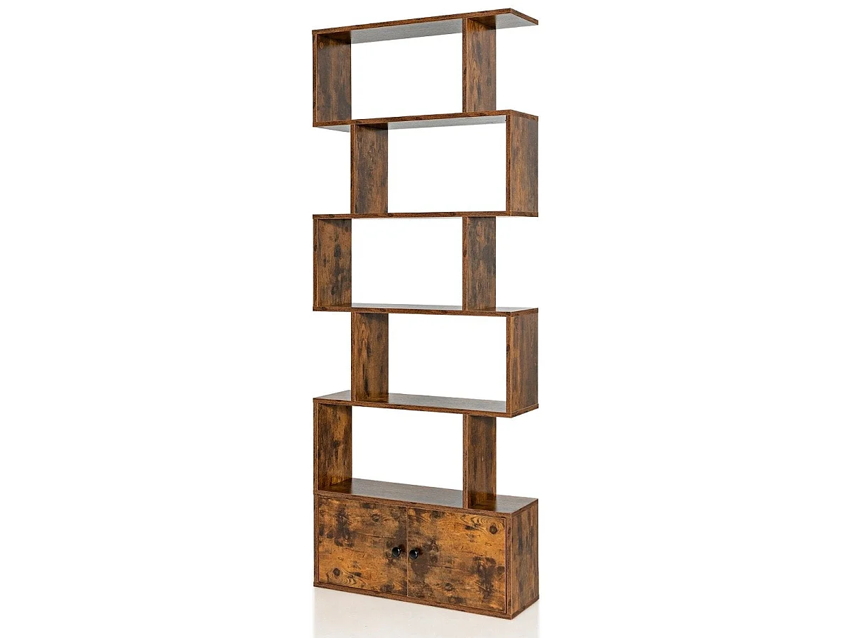 Bibliothèque en S 5 niveaux avec portes 183x70 cm marron - Élégance