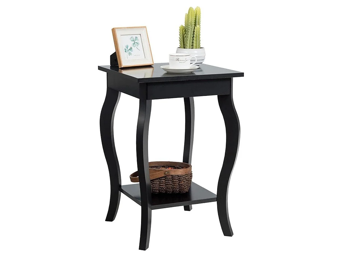 Table d'appoint carrée avec étagère bois noir 40x40 cm - modèle classic