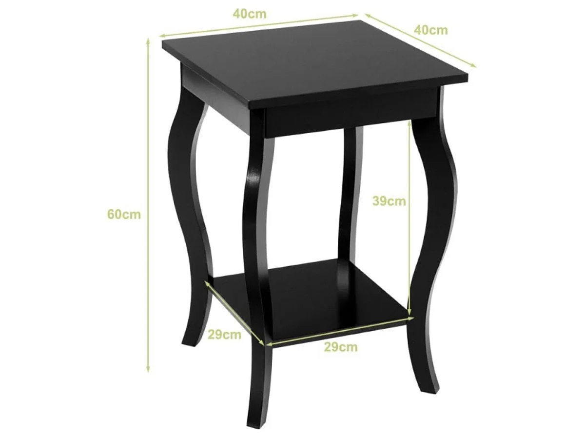 Table d'appoint carrée avec étagère bois noir 40x40 cm - modèle classic