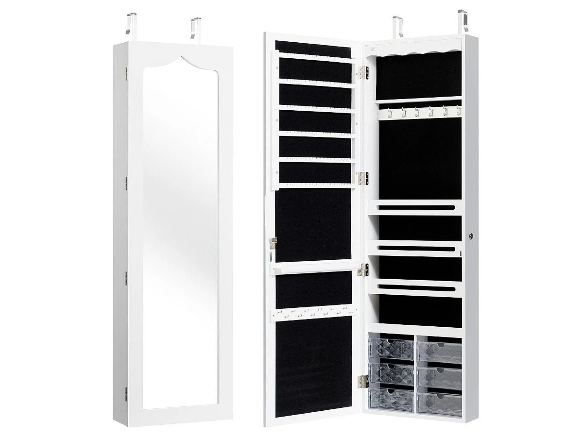 Hangend sieradenkast met LED-spiegel 120 cm wit - Wandgemonteerd model