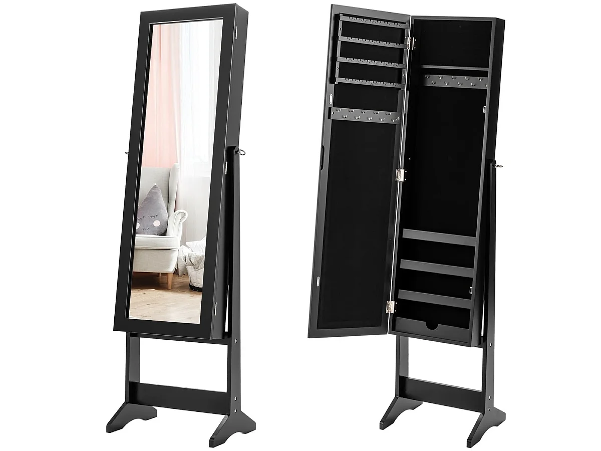 Vloerstaande sieradenkast met spiegel 144 cm zwart - ligbaar model