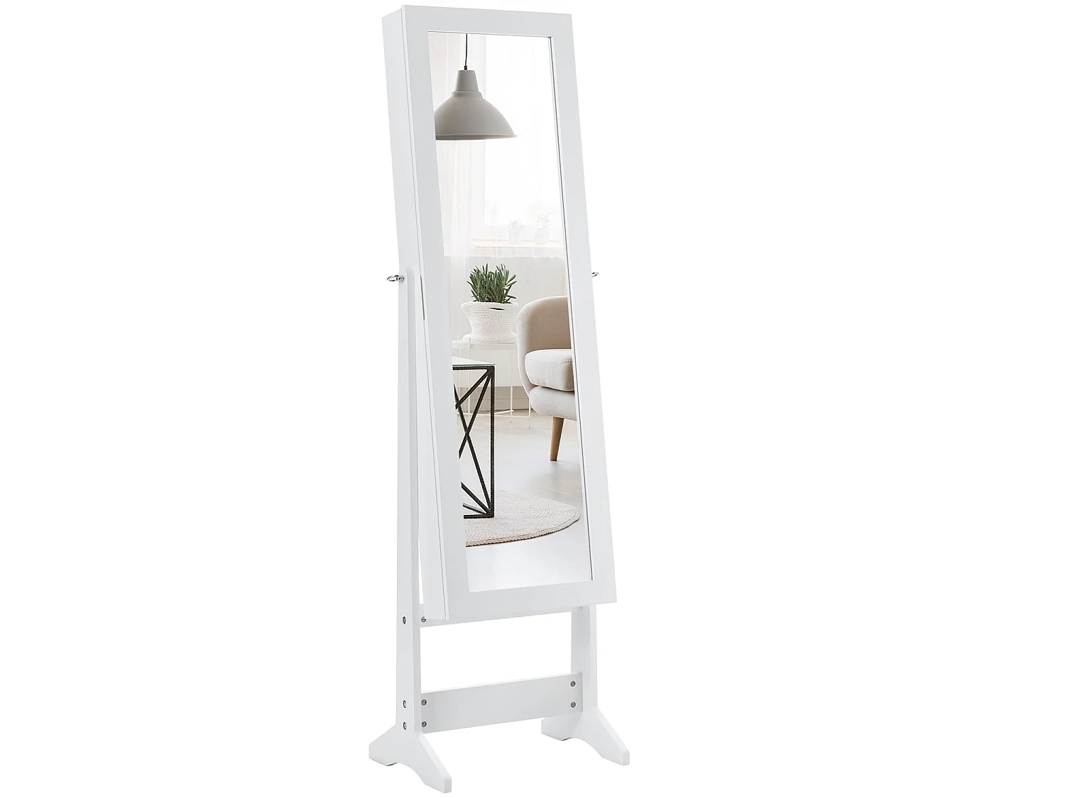 Armoire à bijoux avec miroir pleine longueur inclinable blanc - modèle autoportant