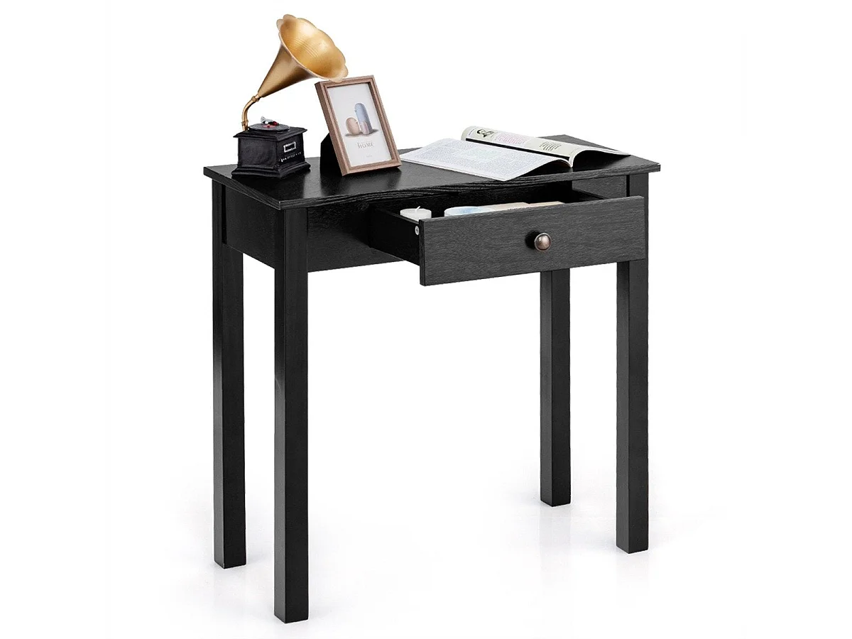 Table console étroite avec tiroir 71 cm bois noir style industriel