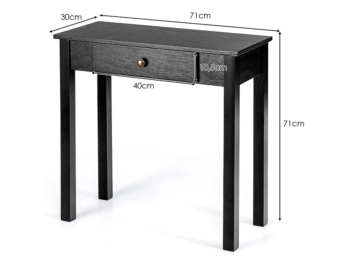 Table console étroite avec tiroir 71 cm bois noir style industriel