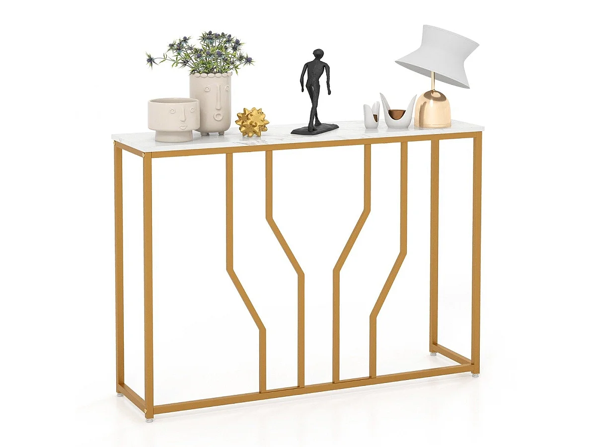 Table console 110 cm structure géométrique métal blanc et or