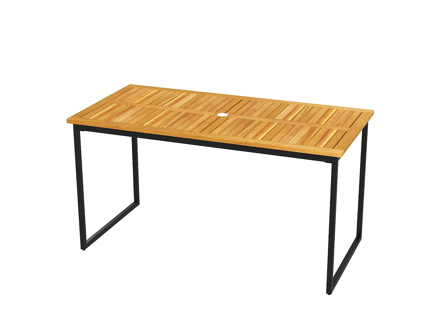 Table de jardin en bois d'acacia pour 6 personnes avec trou pour parasol