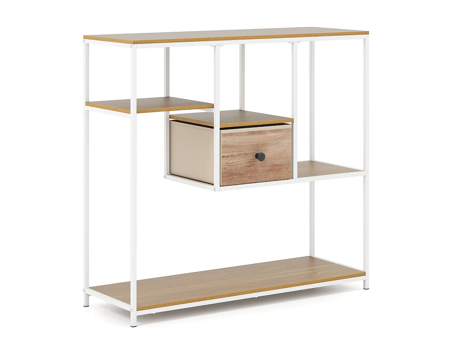 Console avec rangement, tiroir en tissu et étagères