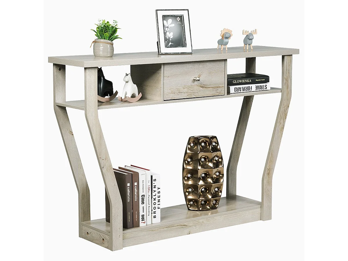 Console avec tiroir et étagère, 120 x 30 x 81 cm, gris