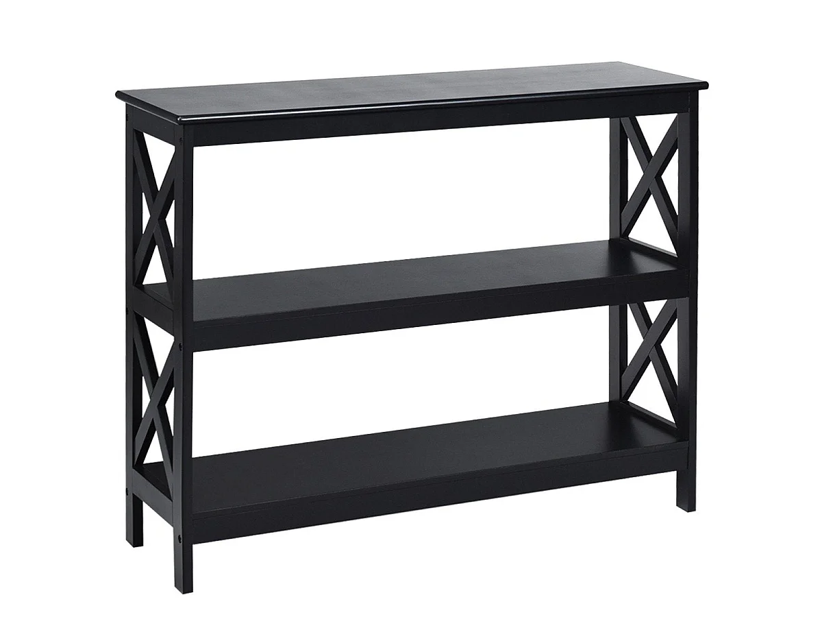 Table console industrielle 100 cm avec étagère bois noir design couloir