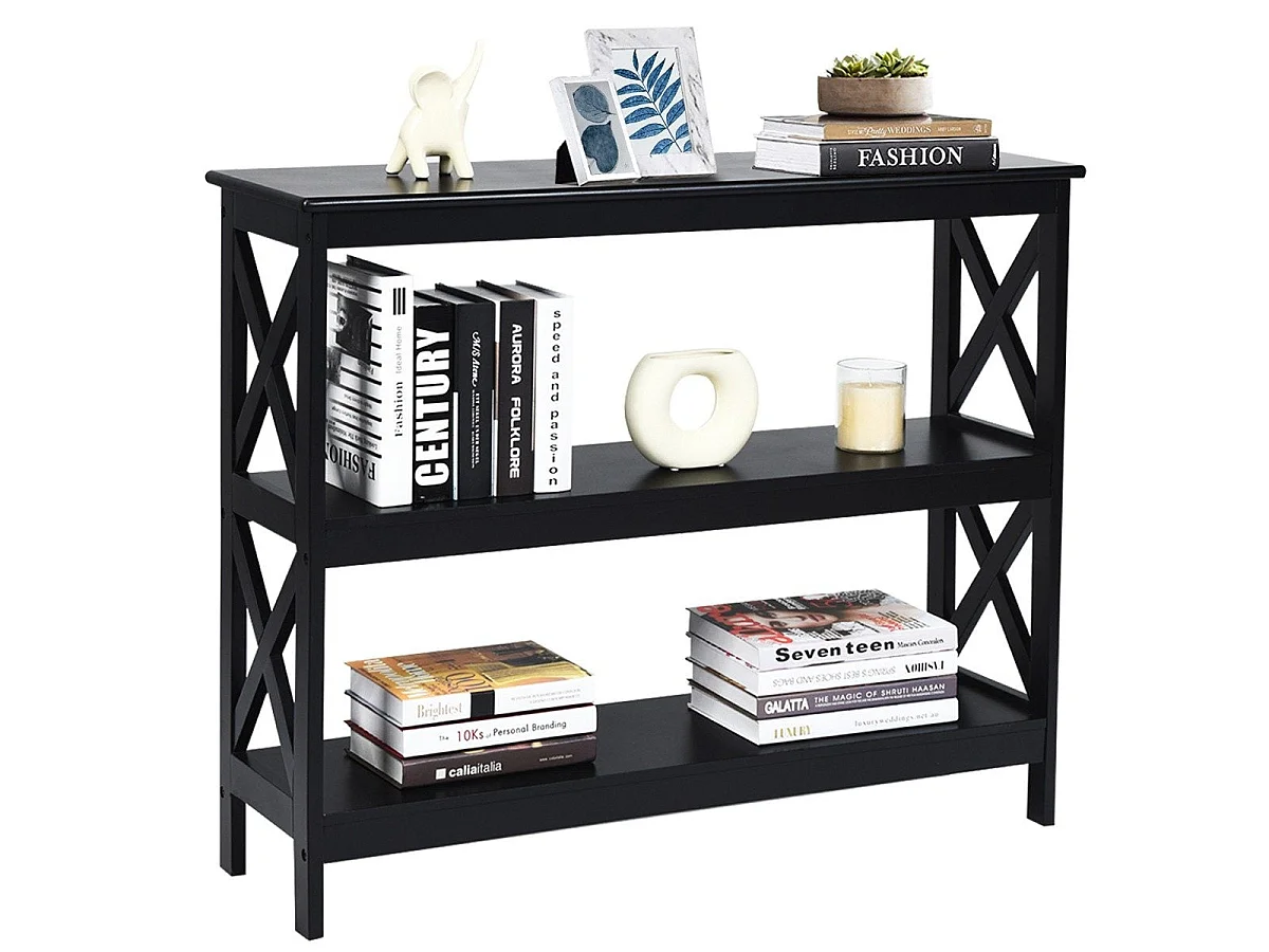 Table console industrielle 100 cm avec étagère bois noir design couloir