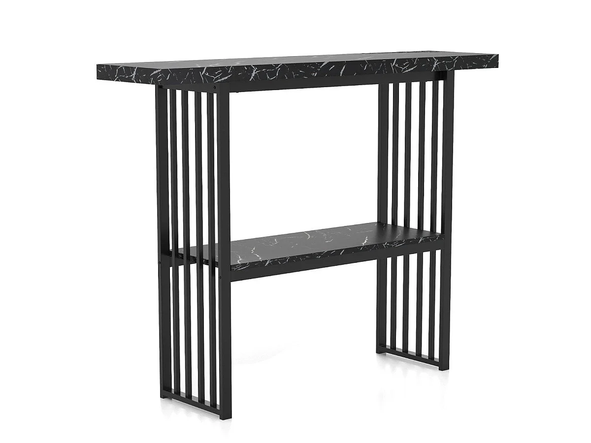 Table console 120 cm 2 niveaux faux marbre avec cadre métal doré