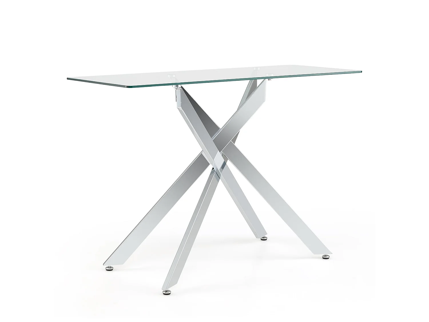 Table console 115 cm verre trempé avec structure métal argent