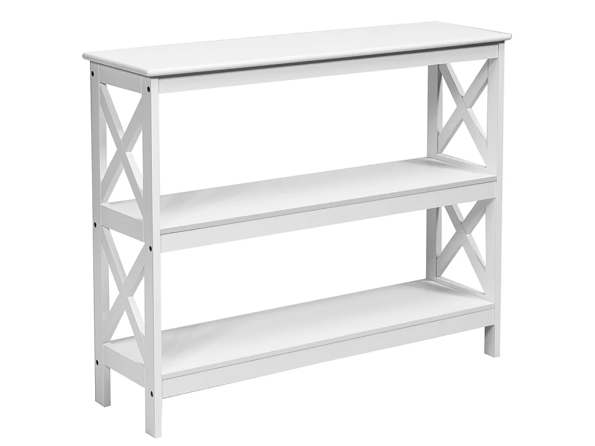 Table console industrielle 100 cm avec étagère bois blanc