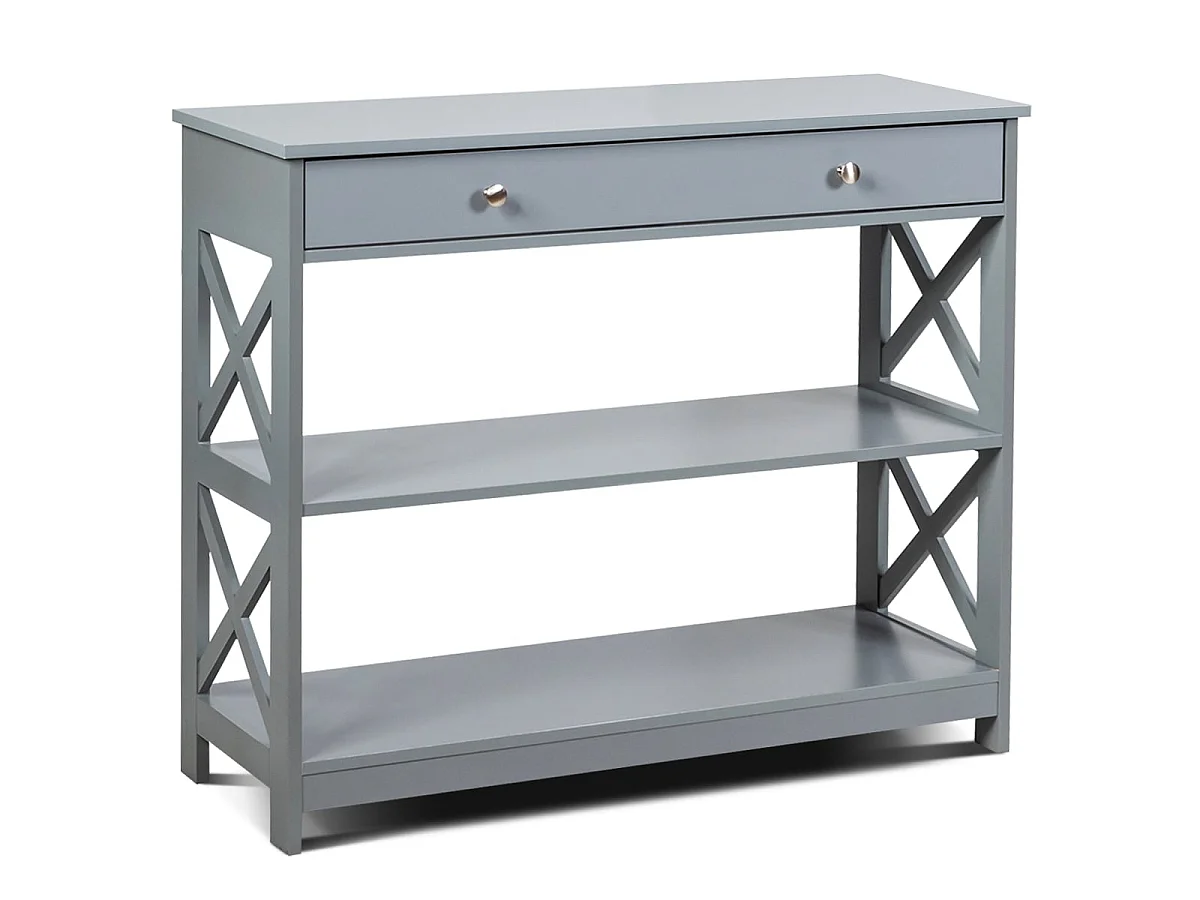 Table console 100 cm avec tiroir et 3 niveaux bois gris
