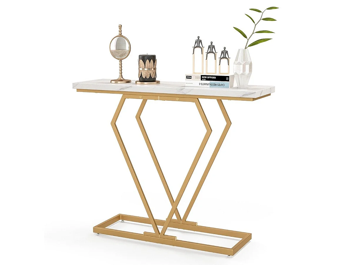 Console aspect marbre, cadre doré, 100 x 29,5 x 80 cm