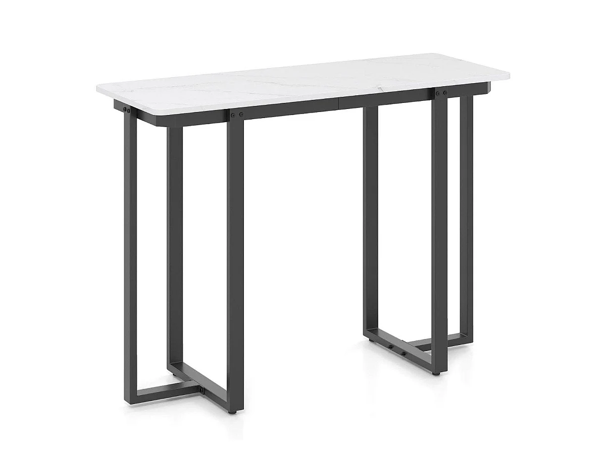 Table console étroite 107 cm faux marbre avec structure métal noir