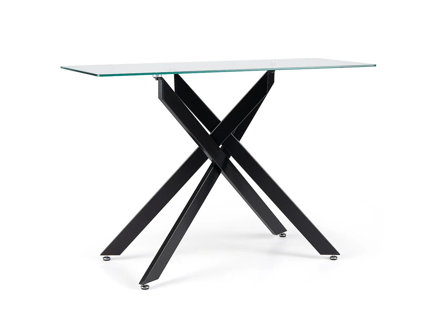 Table console 115 cm verre trempé avec pieds métal noir