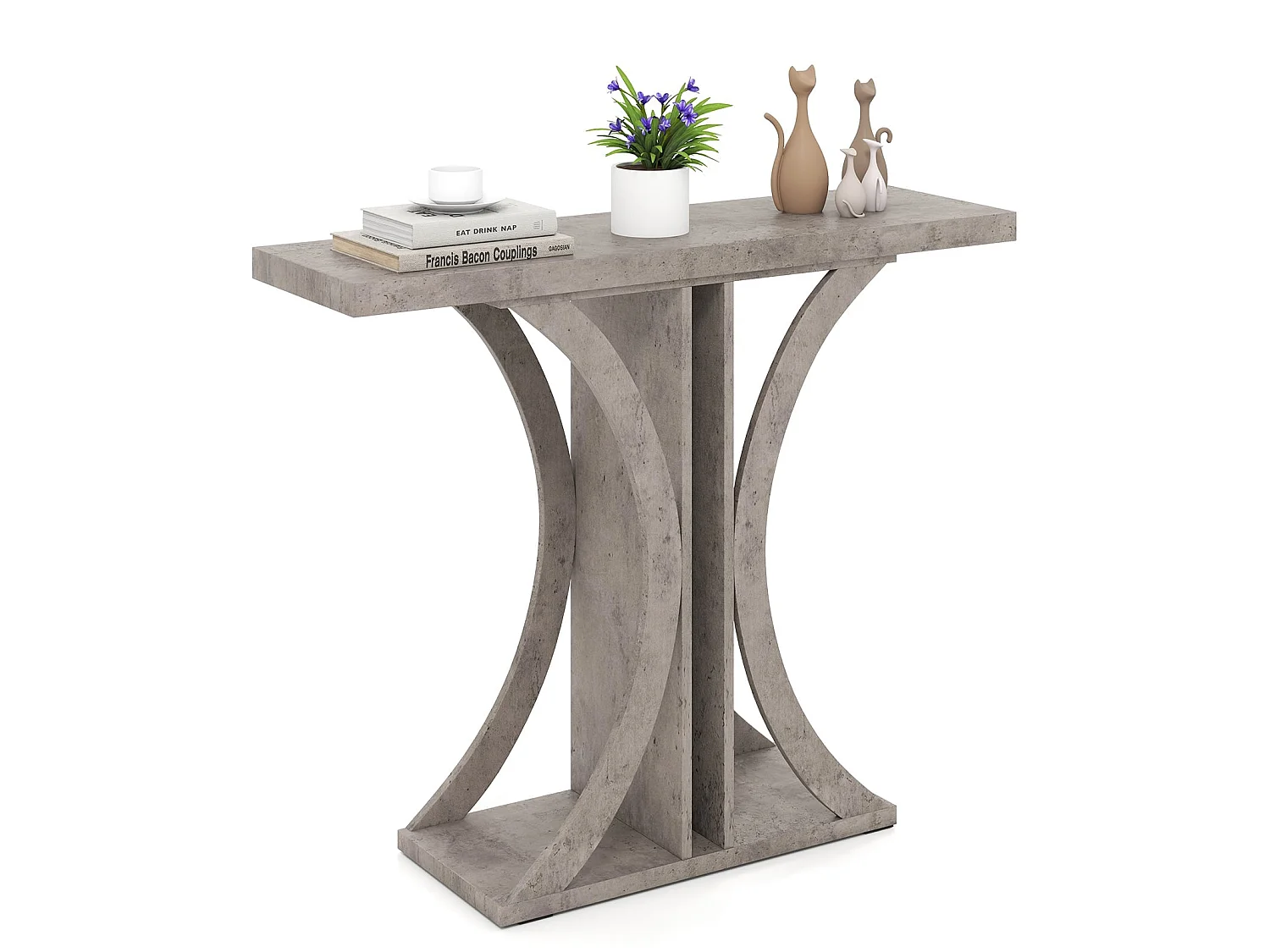 Table console étroite structure géométrique métal gris