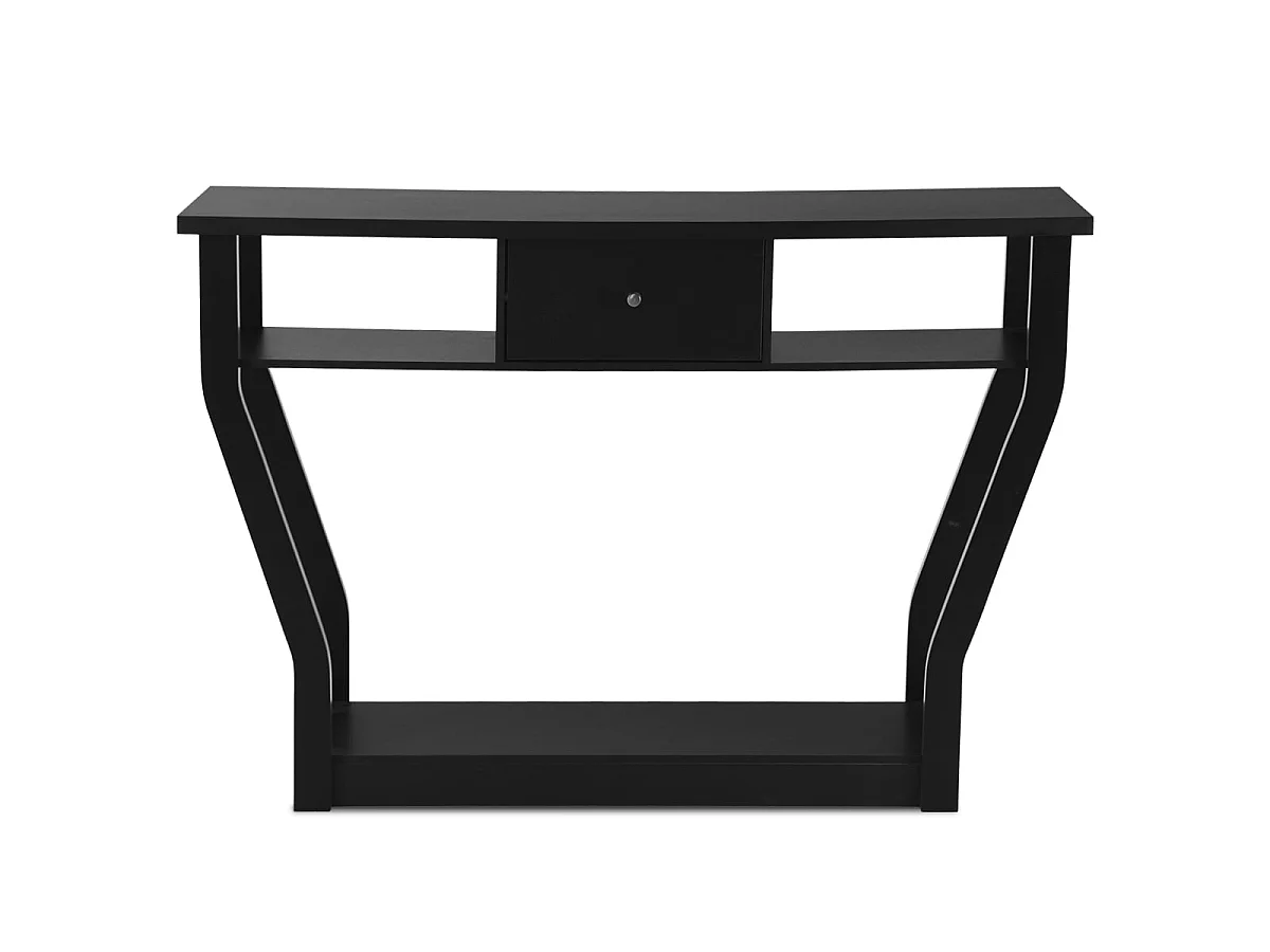 Table console 120 cm avec tiroir et étagères bois noir