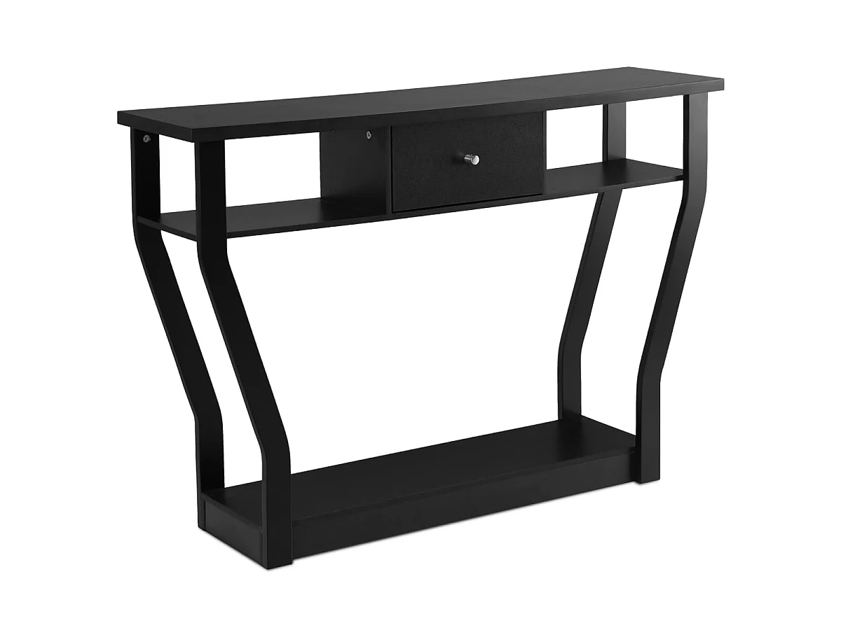 Table console 120 cm avec tiroir et étagères bois noir
