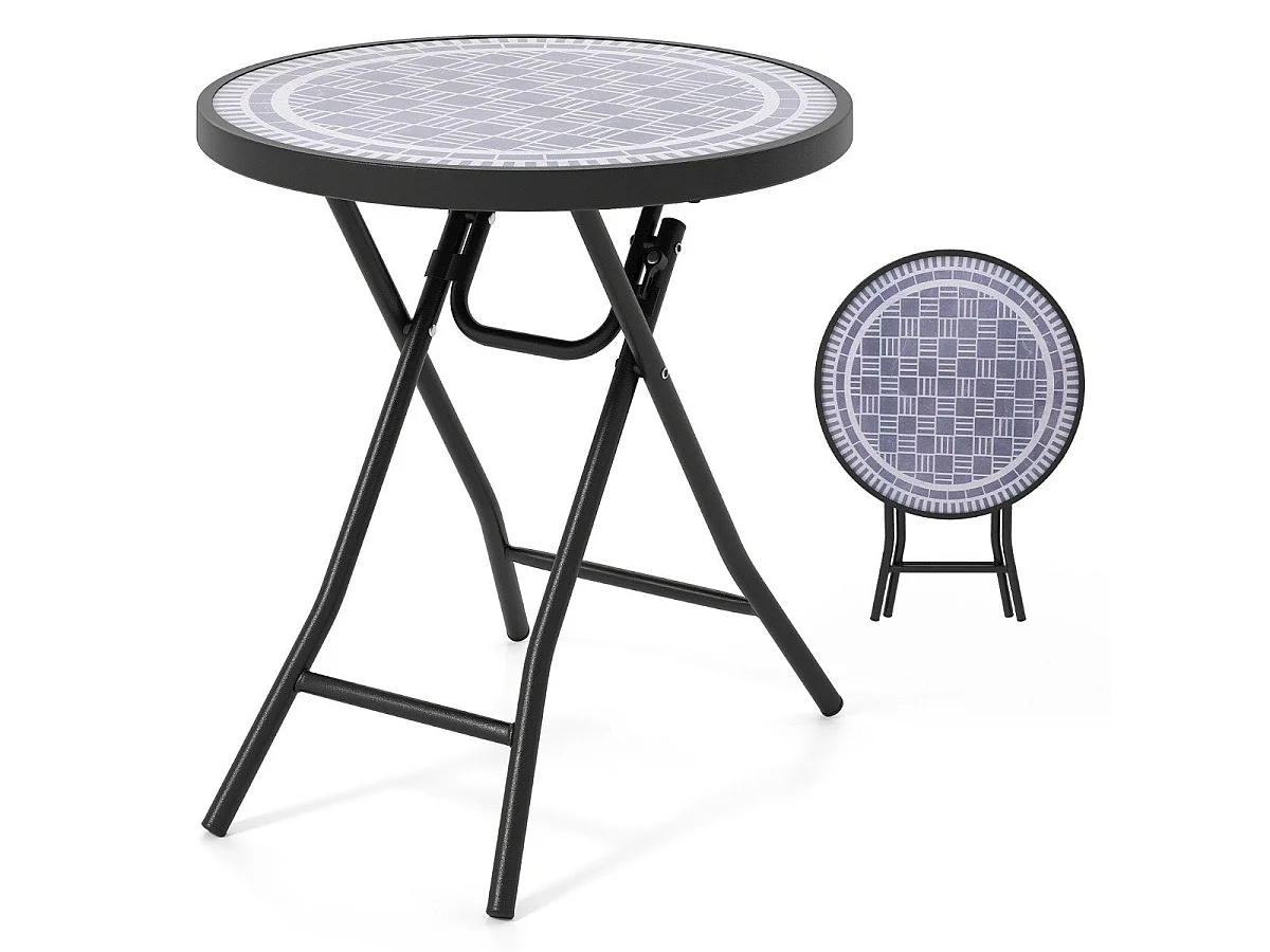 Table basse ronde pliante verre trempé métal gris 46 cm - modèle patio