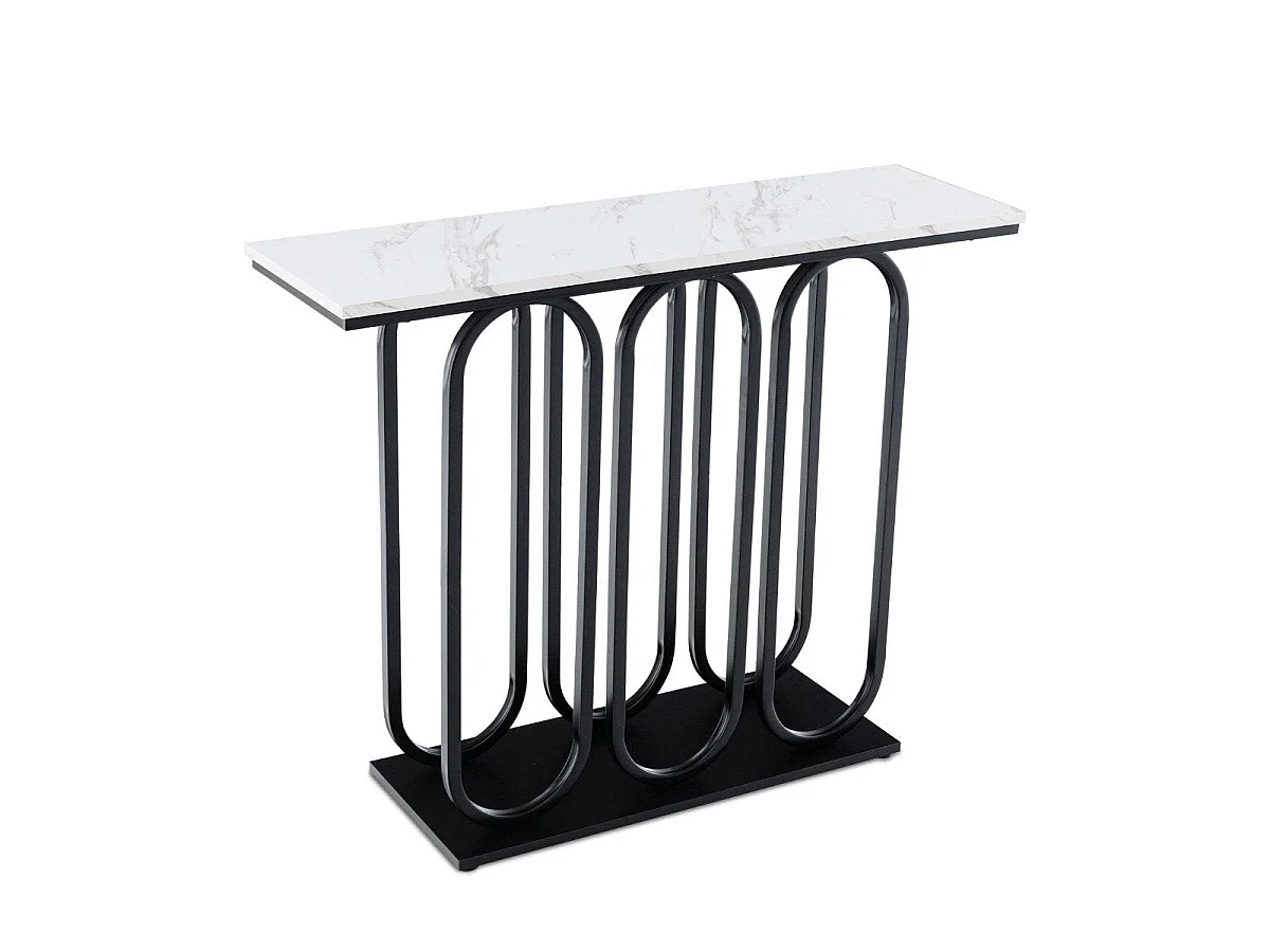 Table console en faux marbre de 100 cm avec repose-pieds réglables, cadre en métal et ensembles anti-basculement