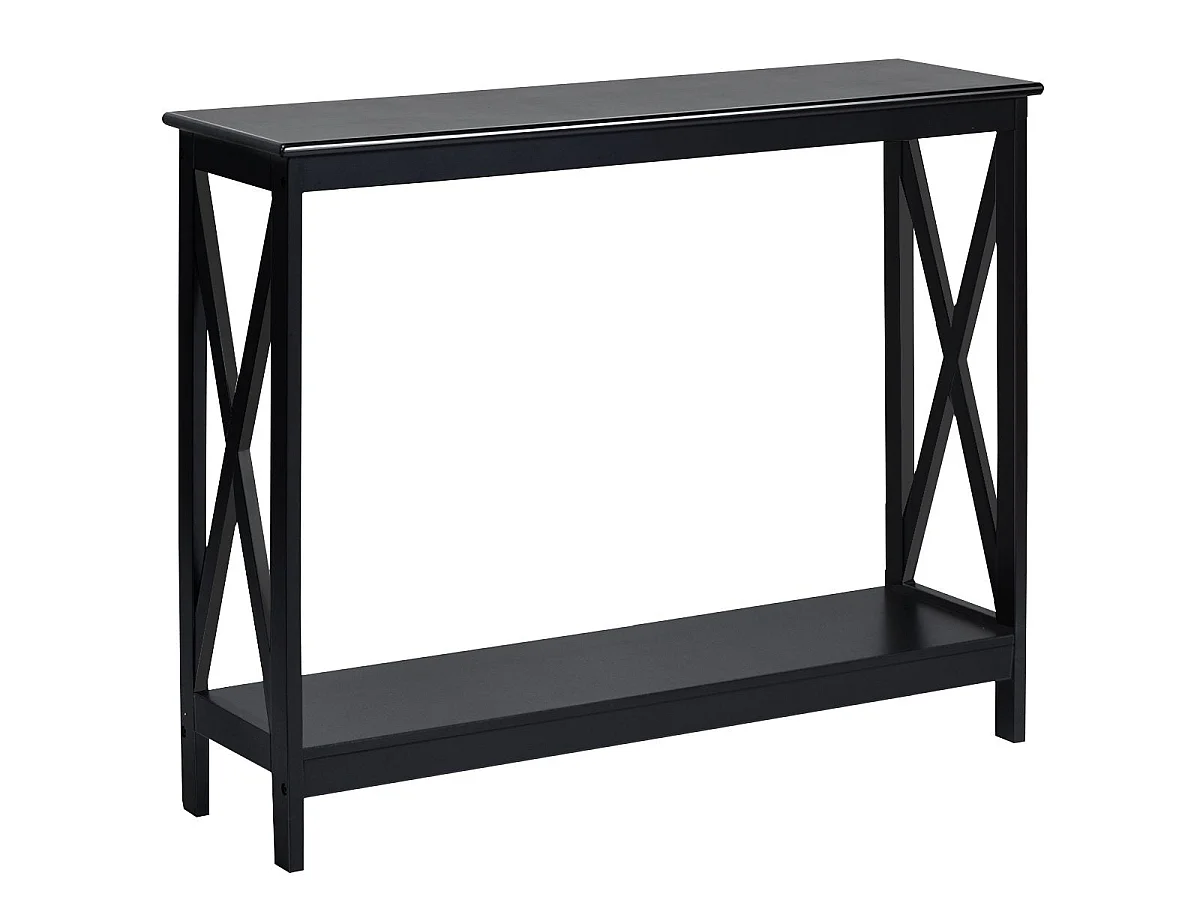 Table console 100 cm avec 2 étagères structure en X bois noir