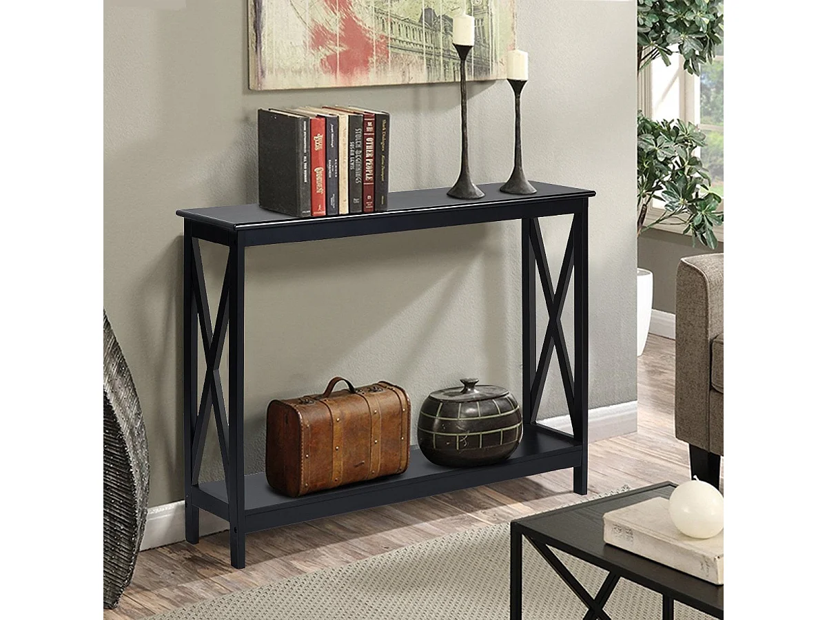 Table console 100 cm avec 2 étagères structure en X bois noir