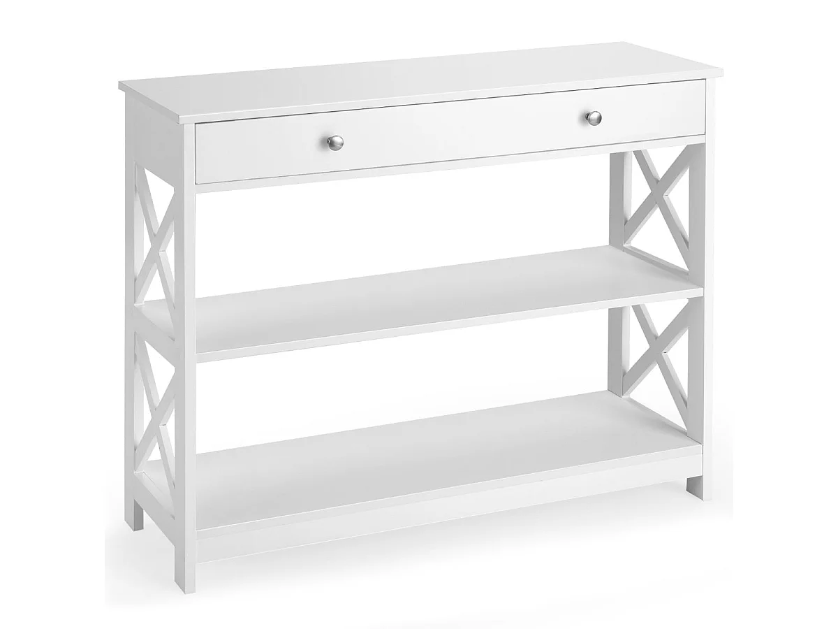Table console 100 cm avec tiroir et 3 niveaux bois blanc