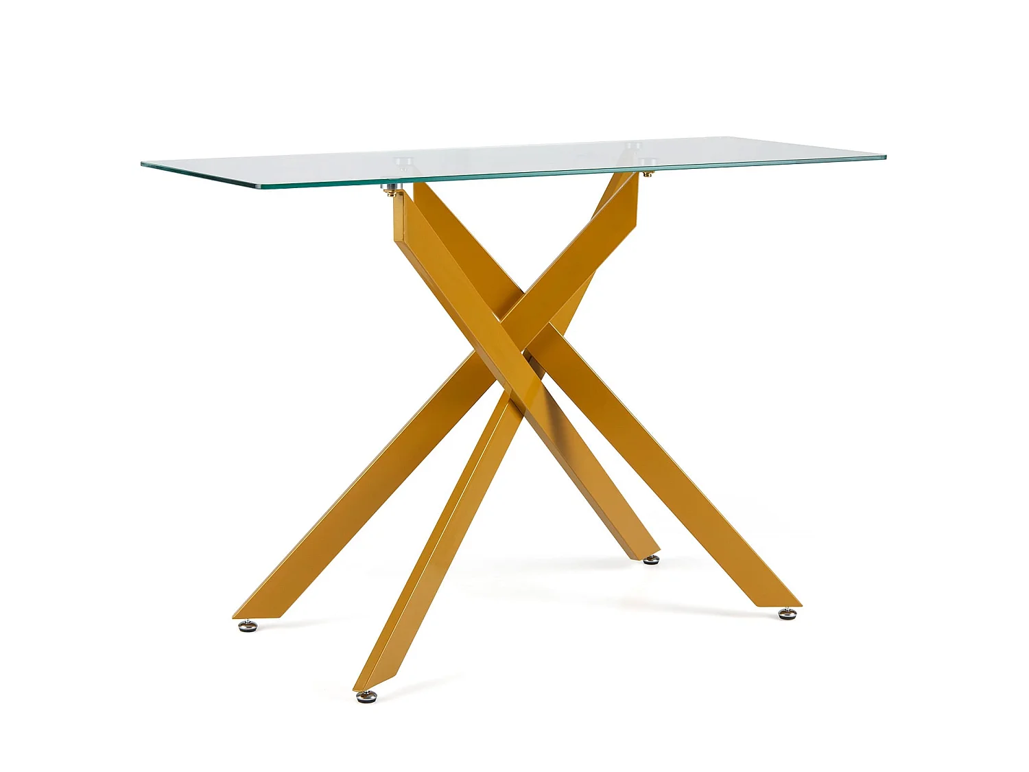 Table console 115 cm verre trempé avec pieds métal doré