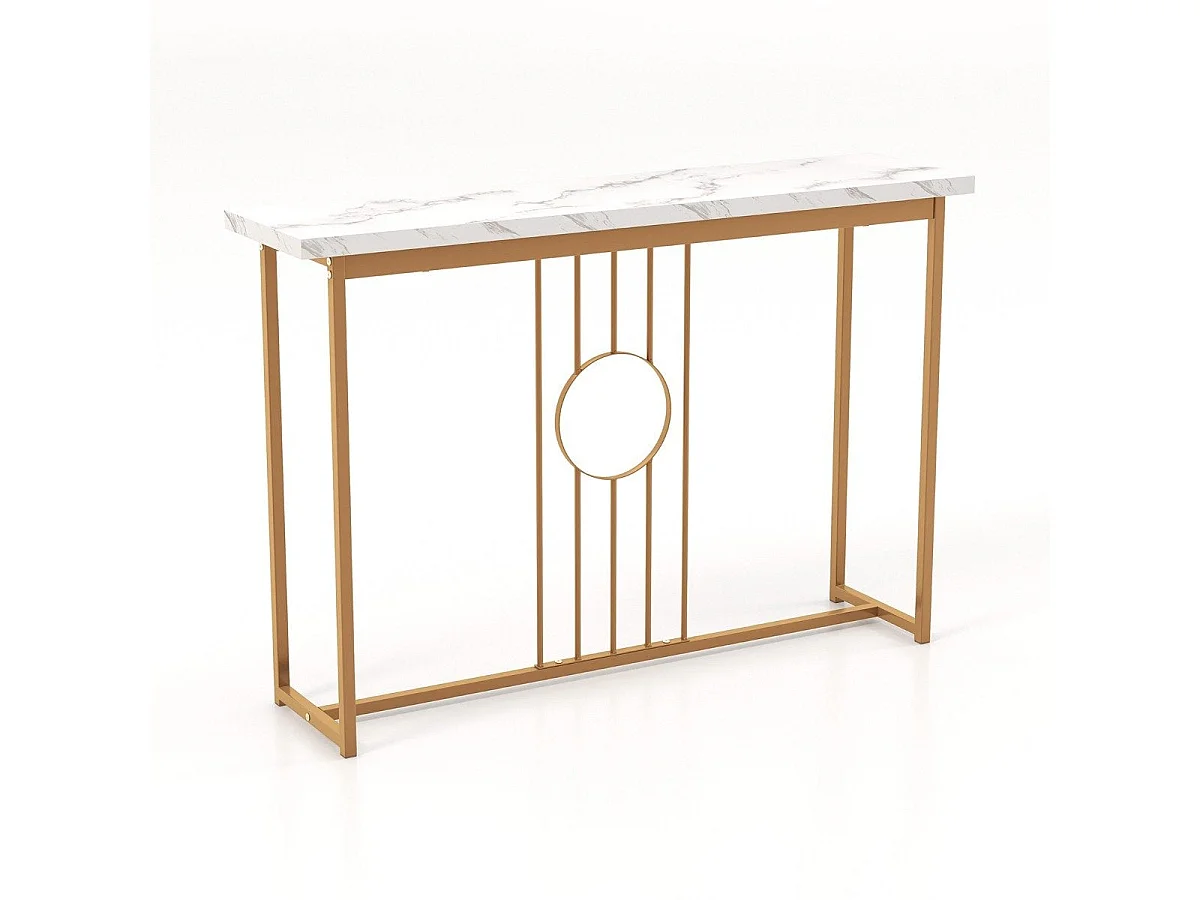 Table console 120 cm aspect marbre avec pieds réglables métal blanc et or