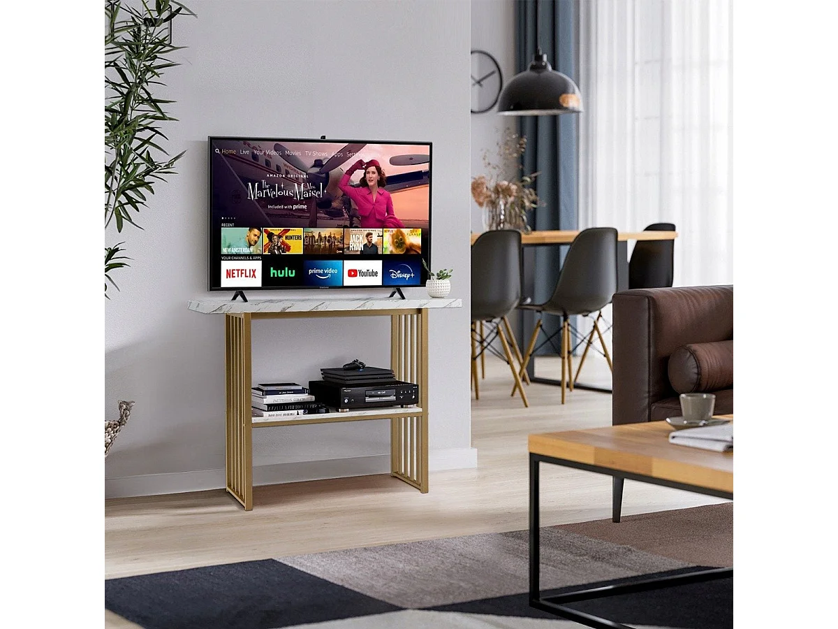 2-lags konsollbord med marmorutseende 120 x 29,5 x 92,5 cm hvit og gull