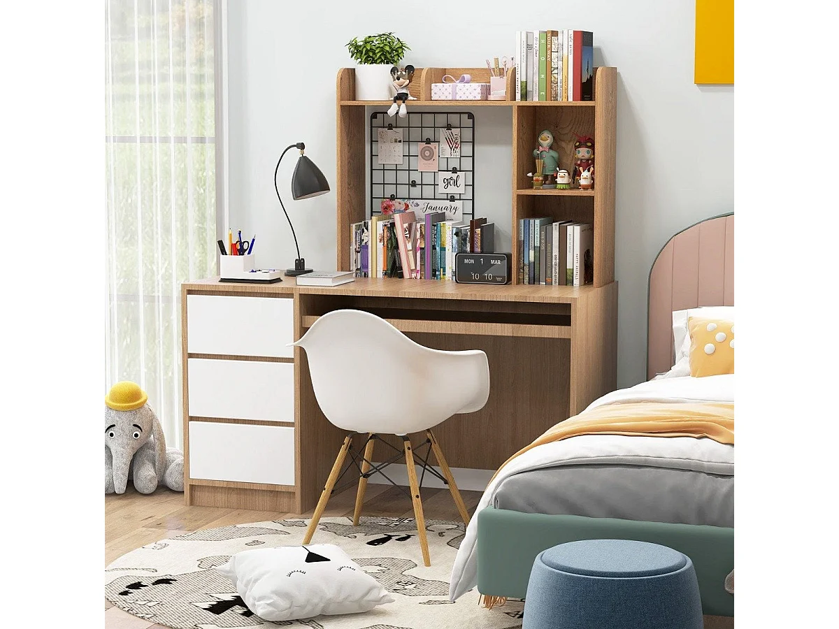 Étagère de bureau 3 niveaux - 94 x 25 x 74 cm naturel - modèle bois