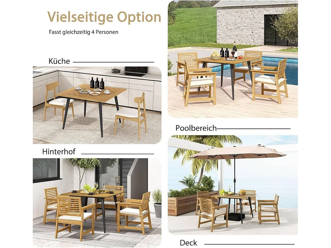 Terrassebord - Firkantet akasietre med parasoll-hull - Hagemodell