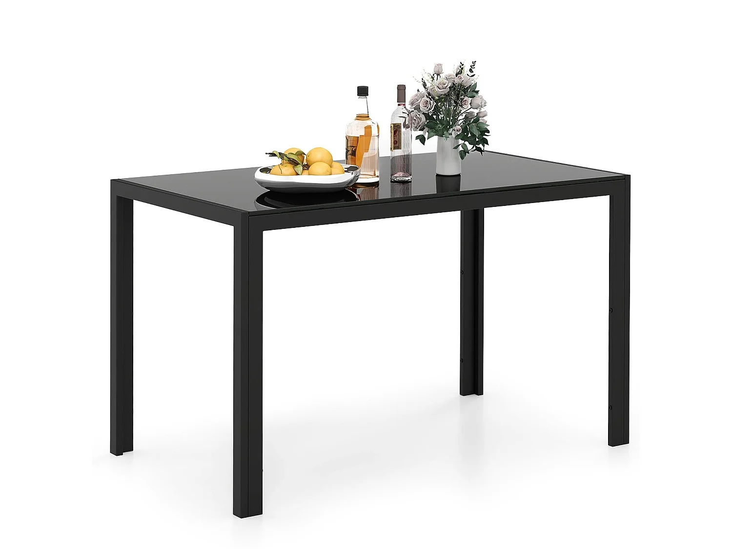 Table à manger 4 personnes verre métal noir 120 x 70 x 75 cm