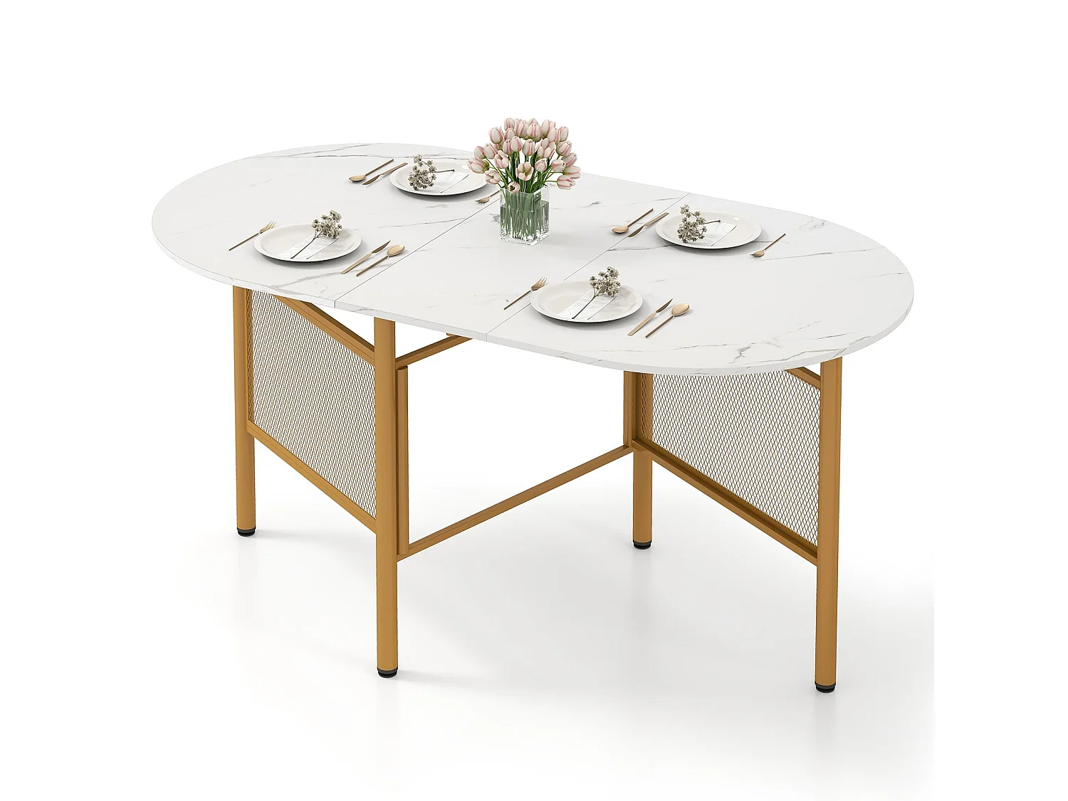 Table à manger pliante blanc doré 6 à 8 personnes gain de place
