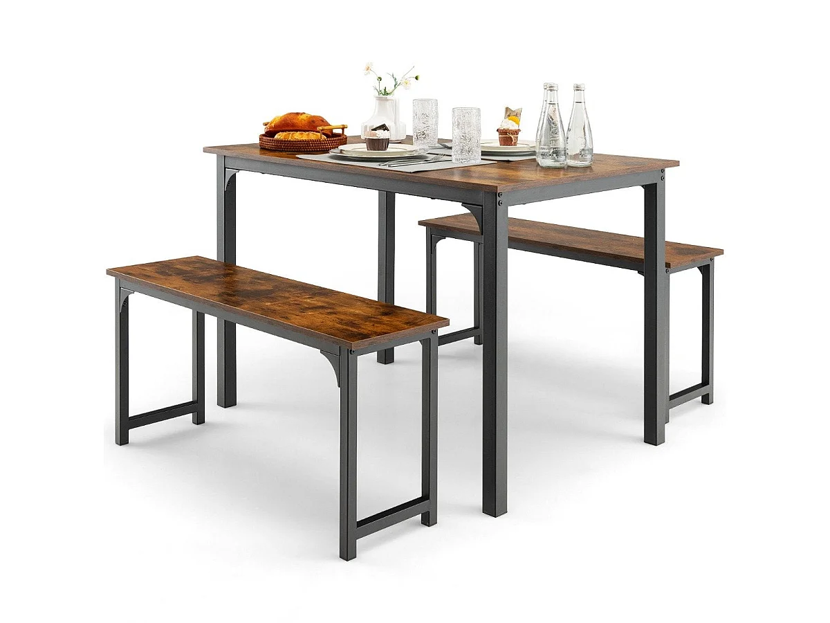 Table à manger avec 2 bancs ensemble 3 pièces 110 x 70 cm café noir